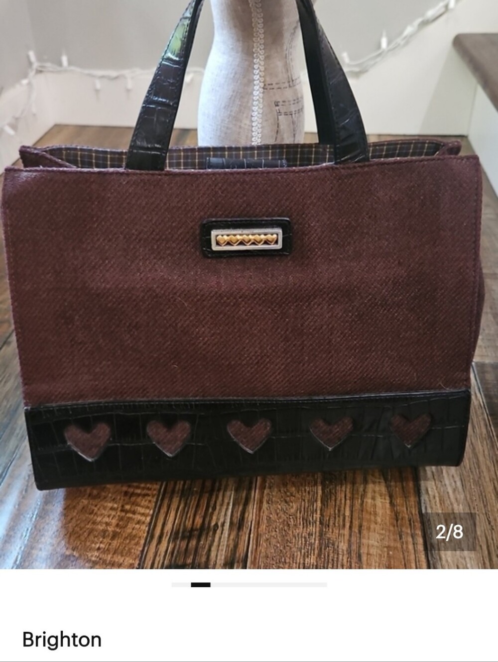 Brighton Brown Wool/Leather Heart Accent Tote Bag - Stylish Everyday Carry